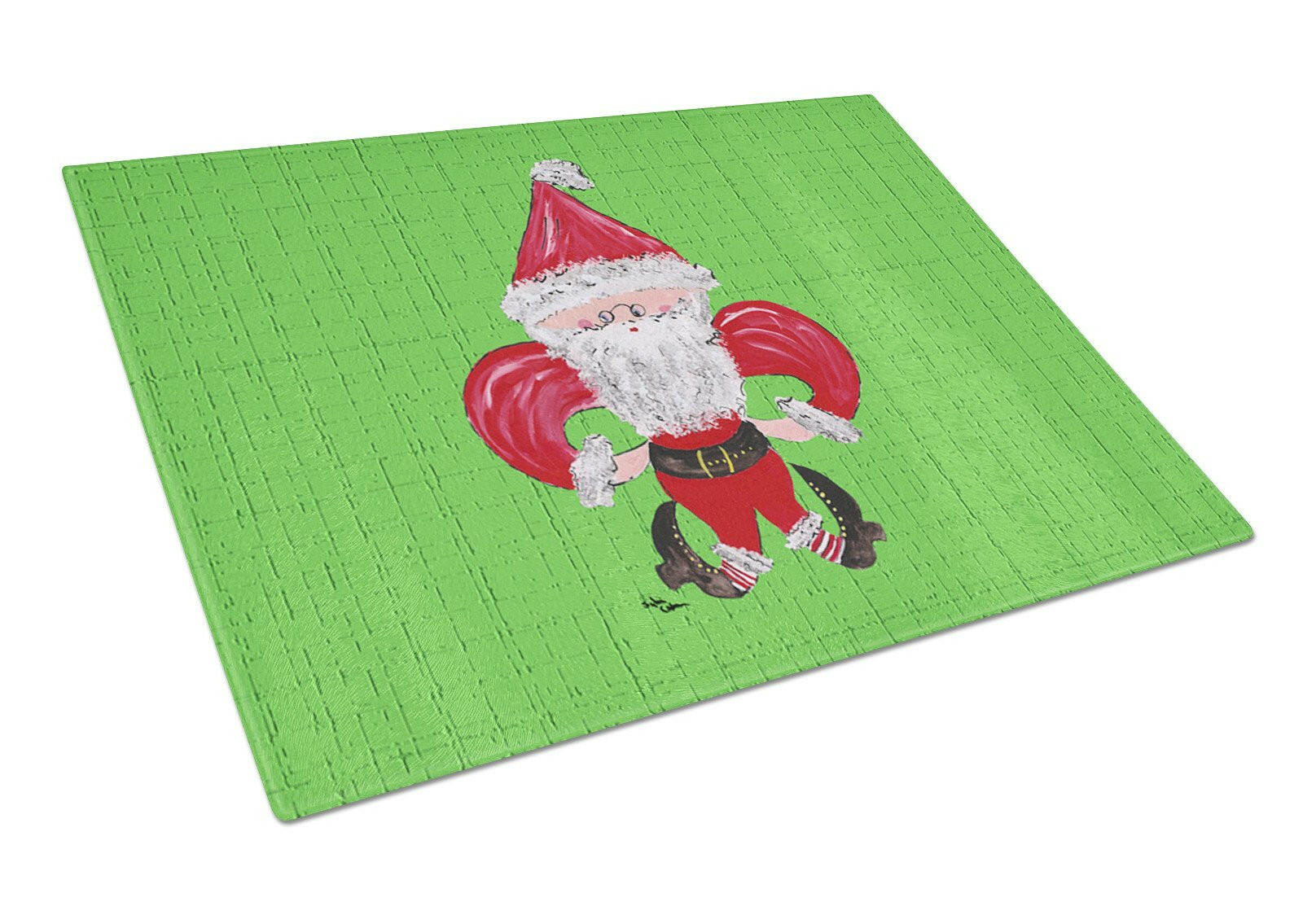 Christmas Fleur de lis Santa Claus Glass Cutting Board Large by Caroline's Treasures