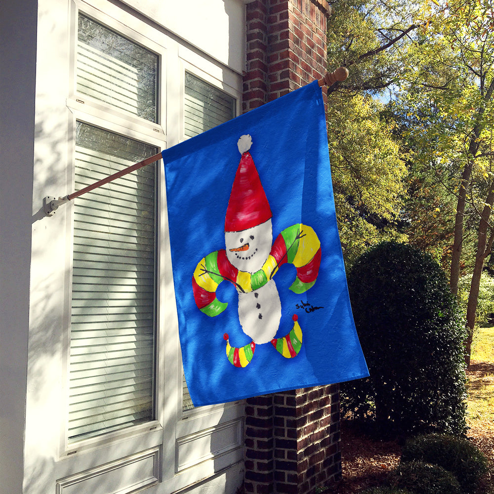 Christmas Snowman Fleur de lis Flag Canvas House Size  the-store.com.