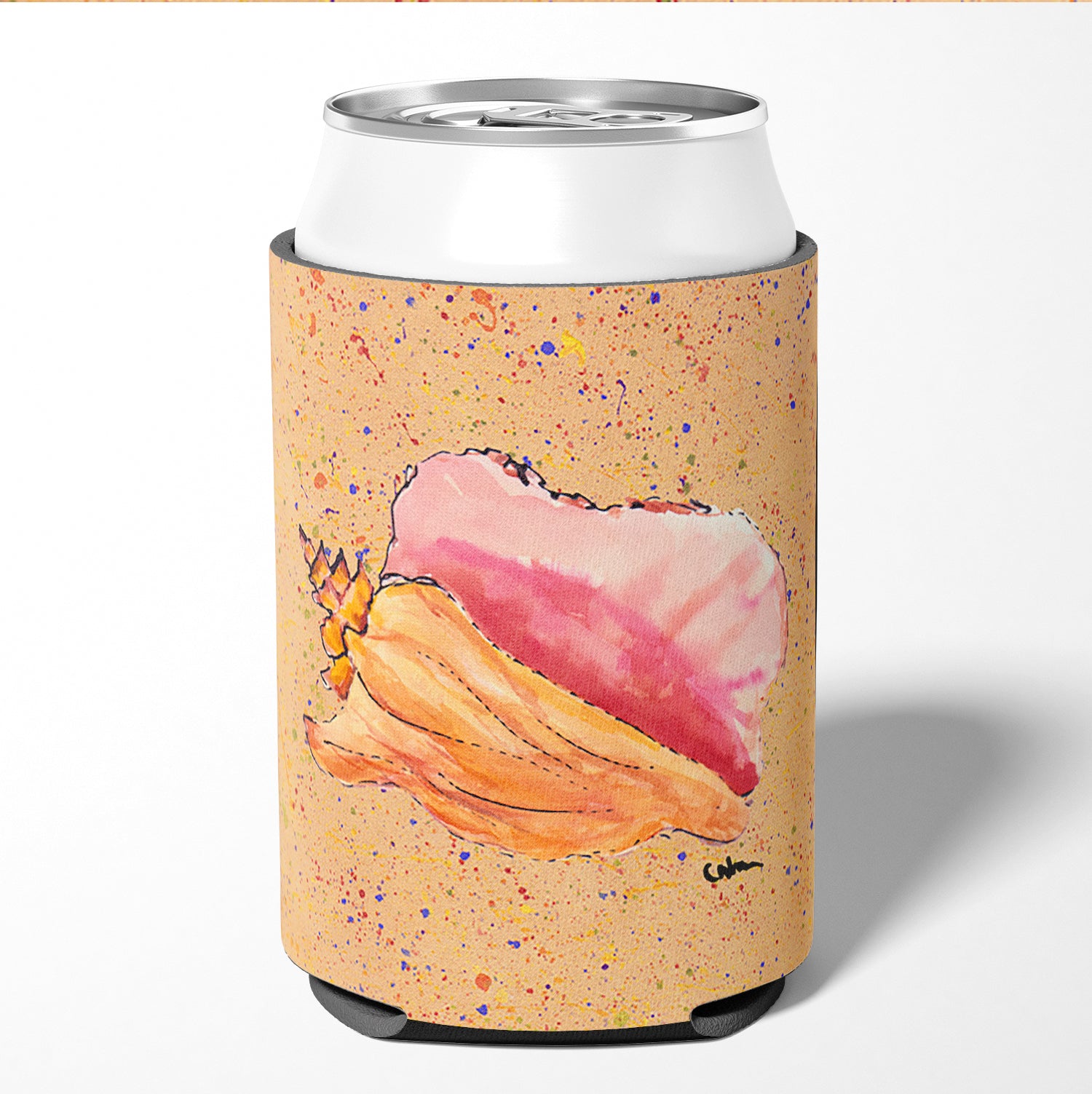 Shell on Coral Can or Bottle Beverage Insulator Hugger.