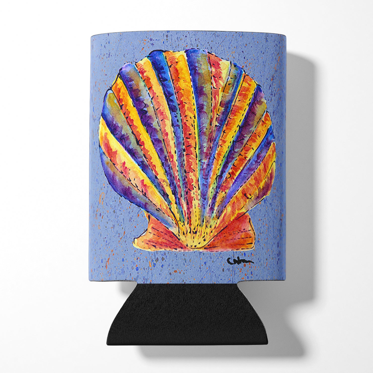 Scallop Shell on Blue Can or Bottle Beverage Insulator Hugger.