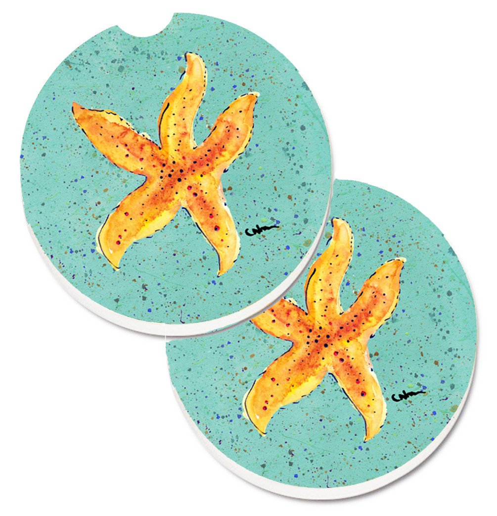 Starfish on Teal Set of 2 Cup Holder Car Coasters 8527CARC by Caroline&#39;s Treasures