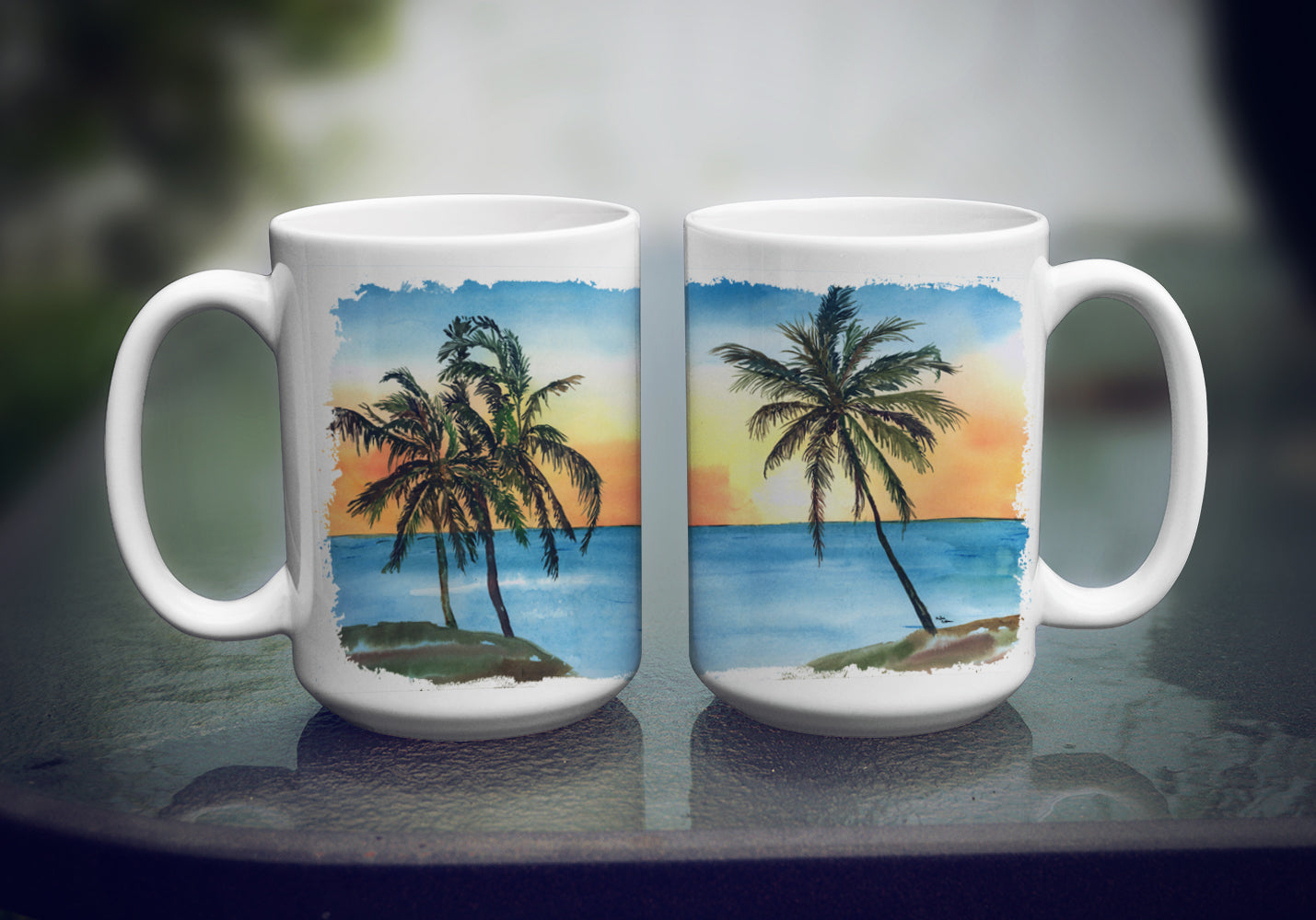 Palm Tree Dishwasher Safe Microwavable Ceramic Coffee Mug 15 ounce 8551CM15  the-store.com.