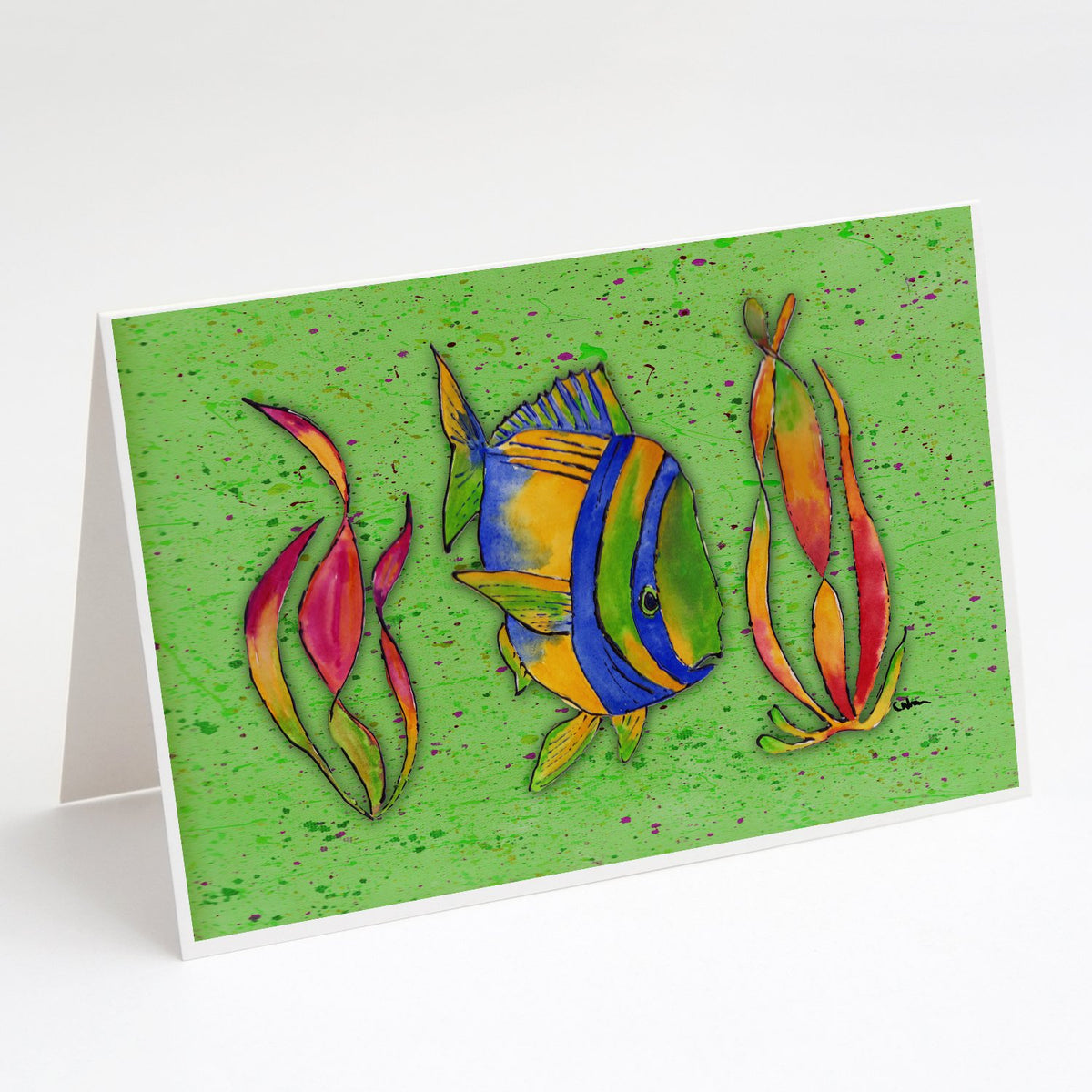 Buy this Tropical Fish on Green Greeting Cards and Envelopes Pack of 8