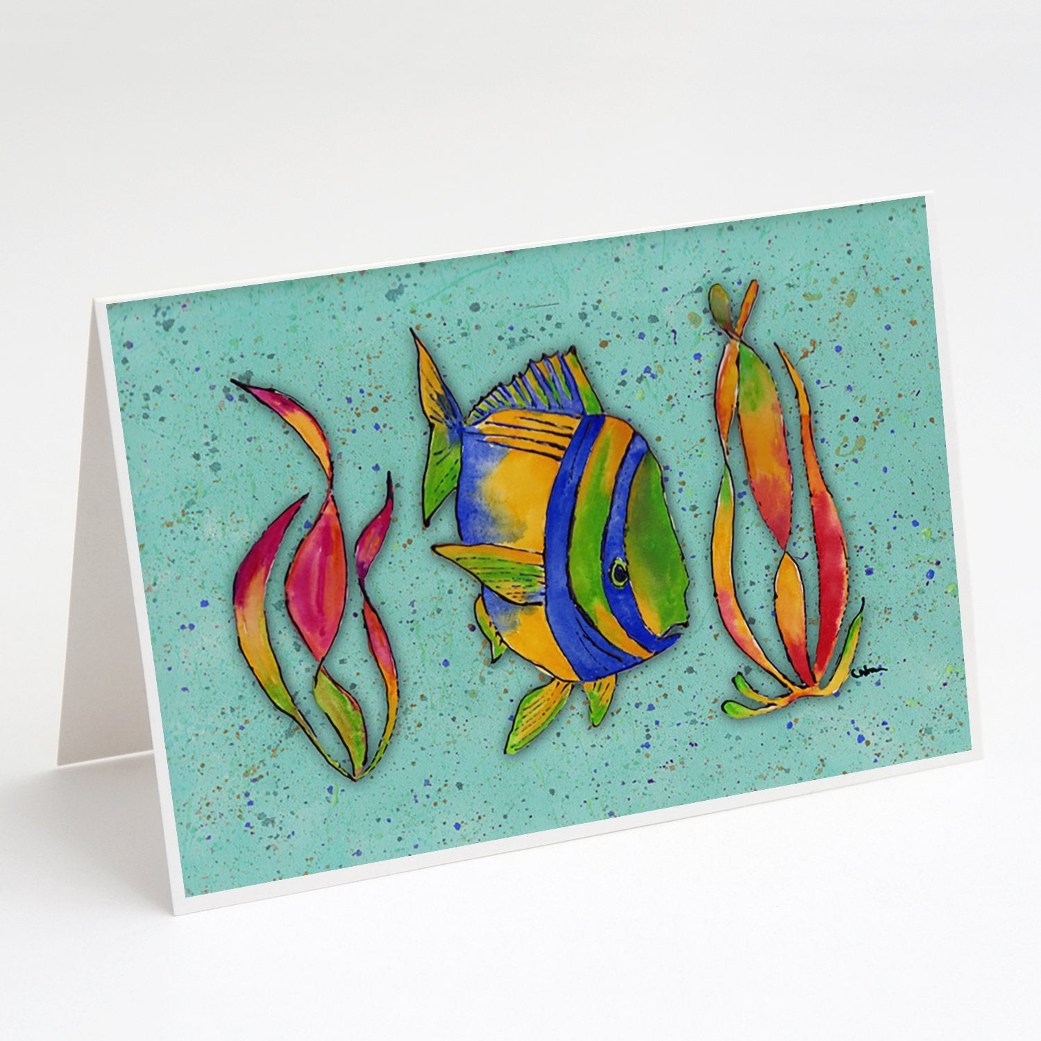 Buy this Tropical Fish on Teal Greeting Cards and Envelopes Pack of 8