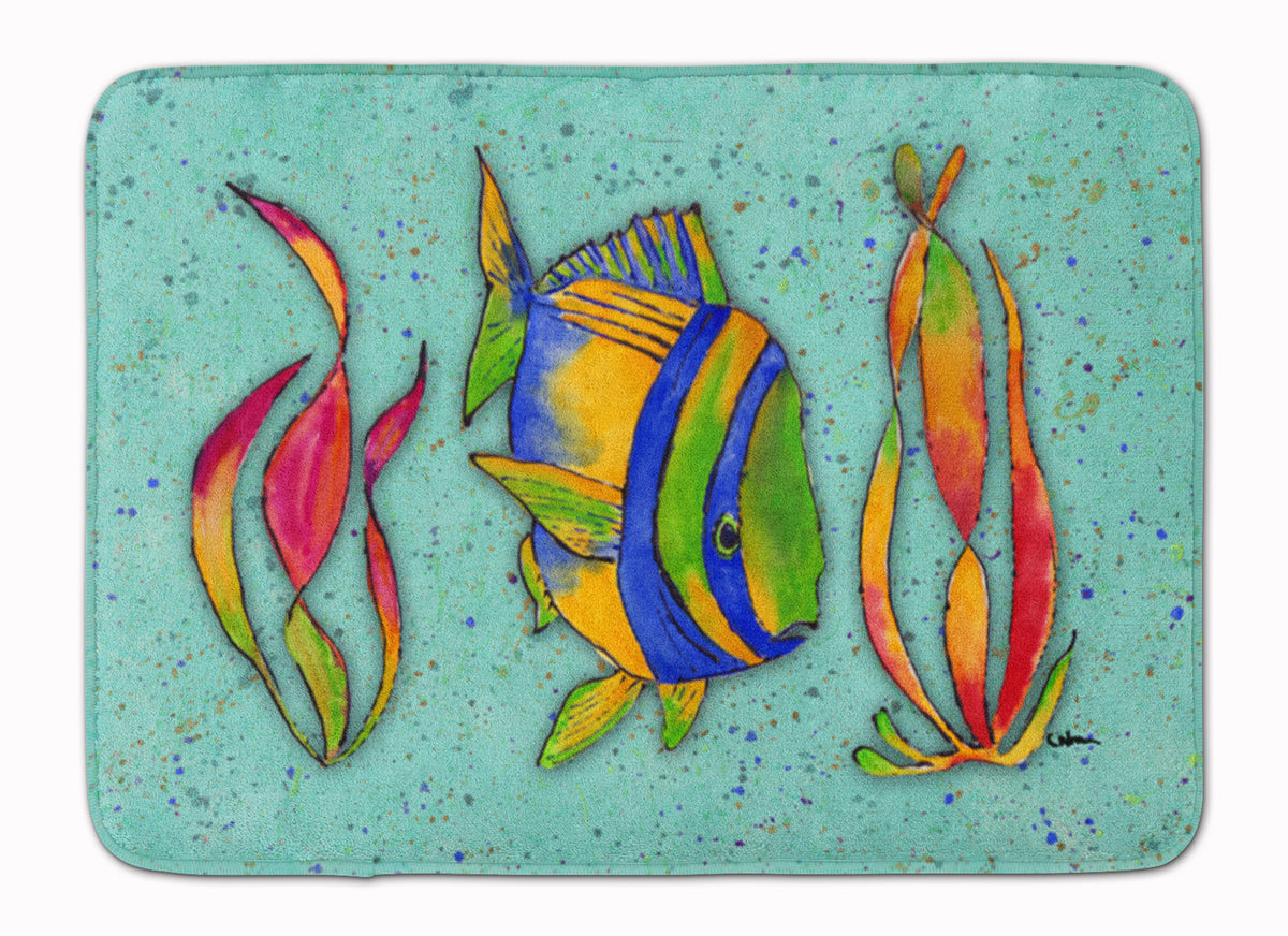 Tropical Fish on Teal Machine Washable Memory Foam Mat 8569RUG - the-store.com