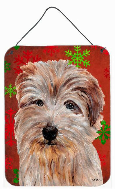 Norfolk Terrier Red Snowflakes Holiday Wall or Door Hanging Prints SC9760DS1216 by Caroline's Treasures