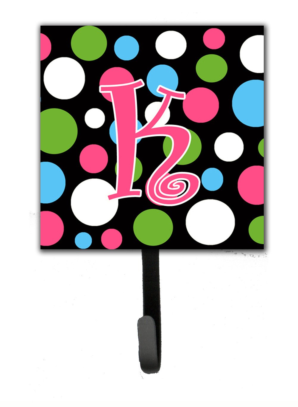 Letter K Initial Monogram - Polkadots and Pink Leash Holder or Key Hook by Caroline's Treasures