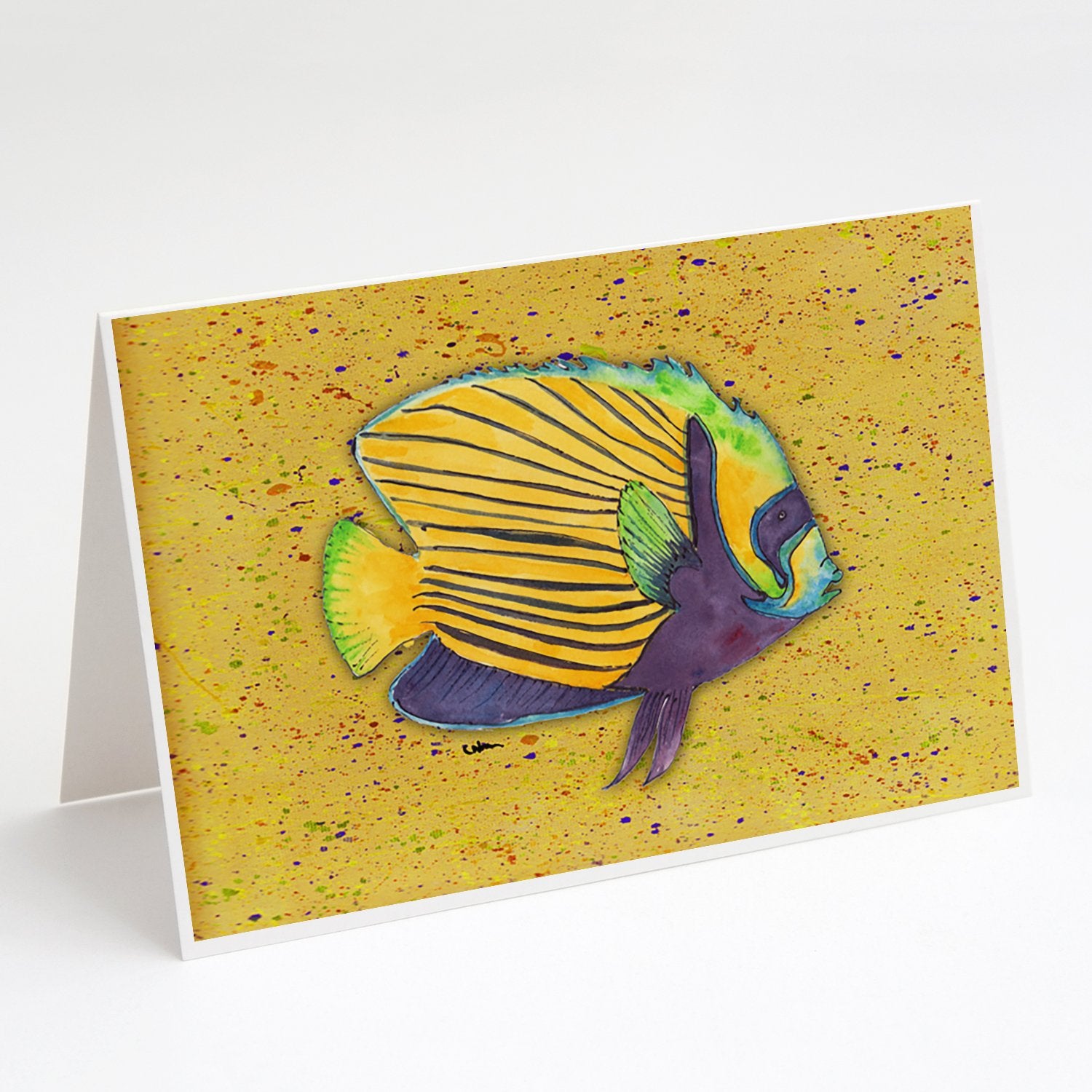 Buy this Tropical Fish on Mustard Greeting Cards and Envelopes Pack of 8