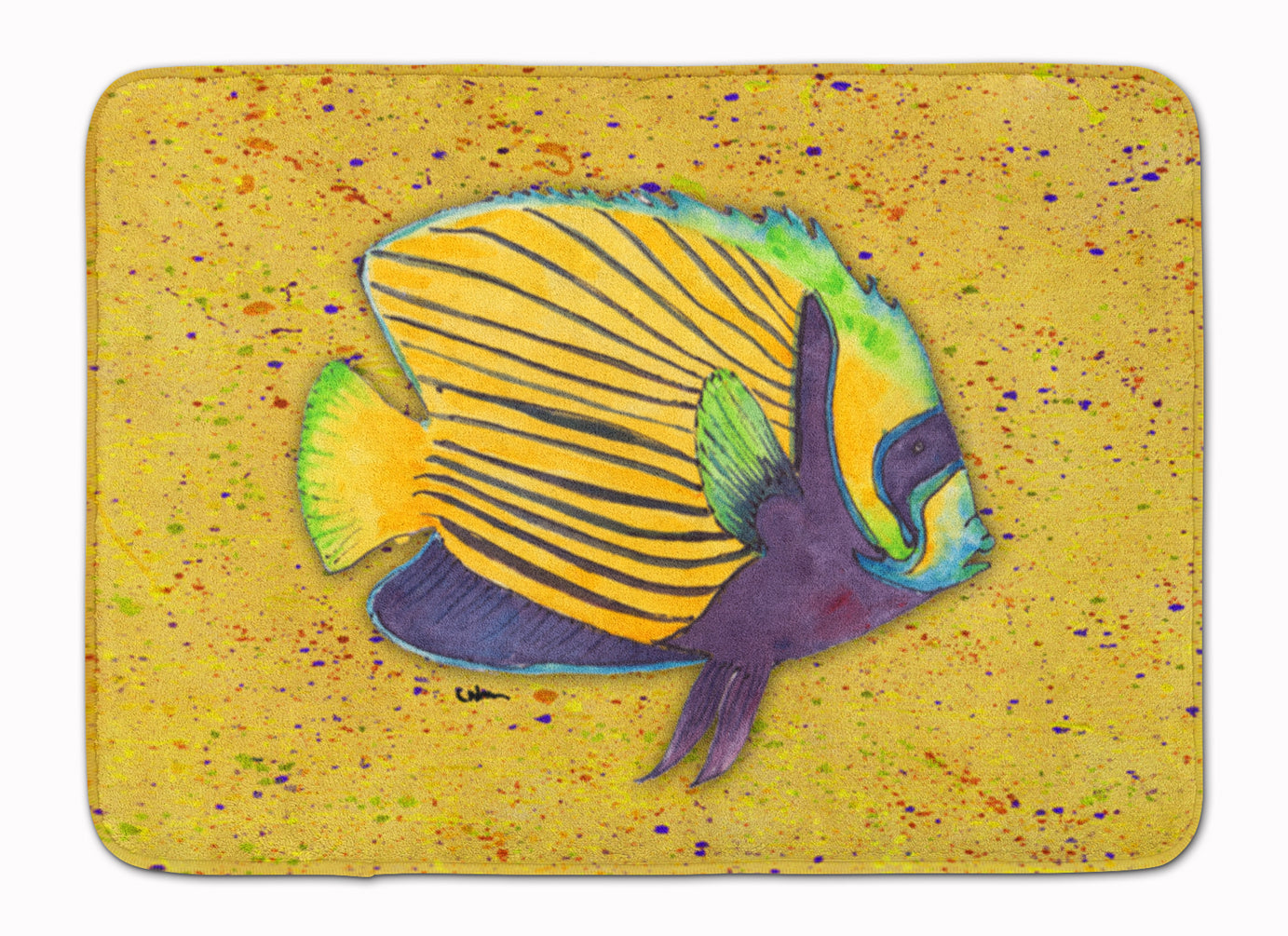 Tropical Fish on Mustard Machine Washable Memory Foam Mat 8577RUG - the-store.com