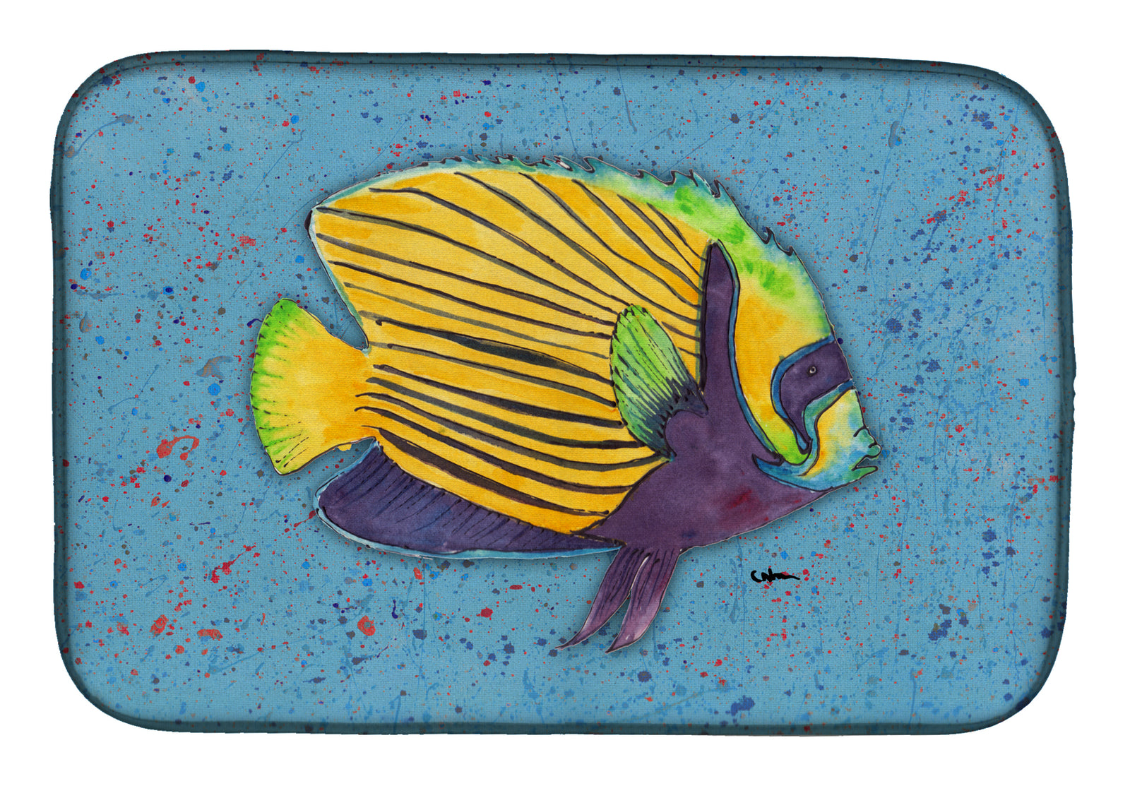 Tropical Fish on Blue Dish Drying Mat 8579DDM  the-store.com.