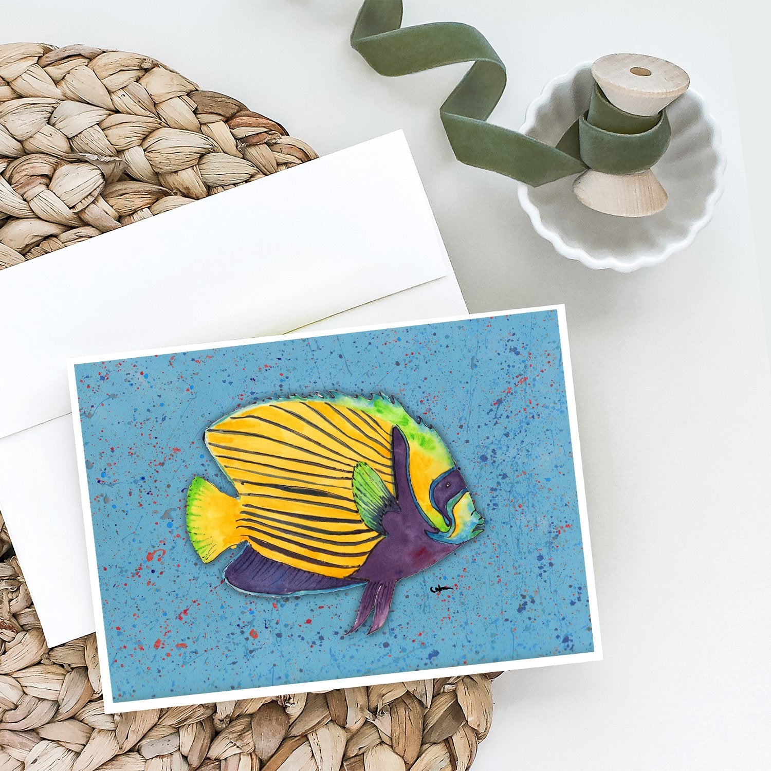 Tropical Fish on Blue Greeting Cards and Envelopes Pack of 8 - the-store.com