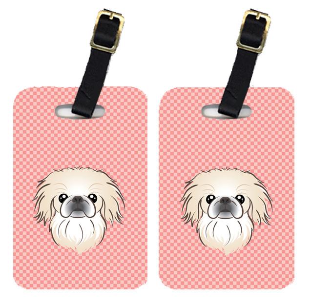 Pair of Checkerboard Pink Pekingese Luggage Tags BB1221BT by Caroline's Treasures