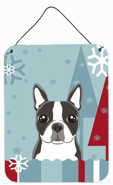 Winter Holiday Boston Terrier Wall or Door Hanging Prints BB1699DS1216 by Caroline&#39;s Treasures