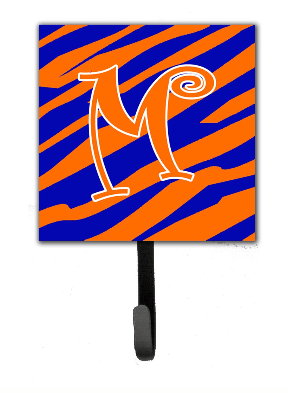 Letter M Initial Tiger Stripe Blue and Orange Leash Holder or Key Hook by Caroline's Treasures