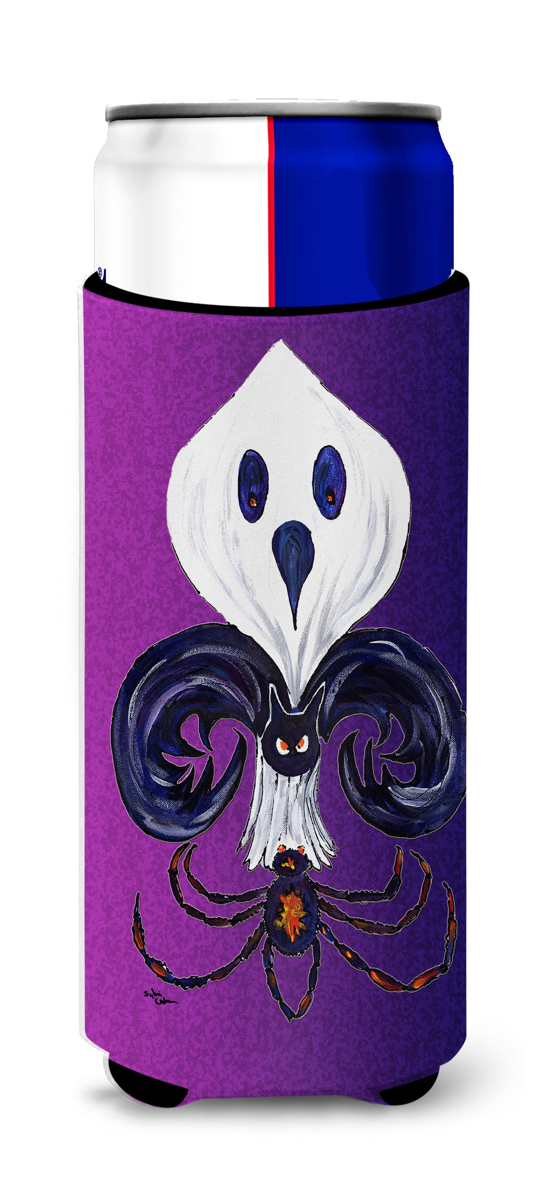 Fleur de lis Ghost Bat Spider Halloween Ultra Beverage Insulators for slim cans 8608MUK.