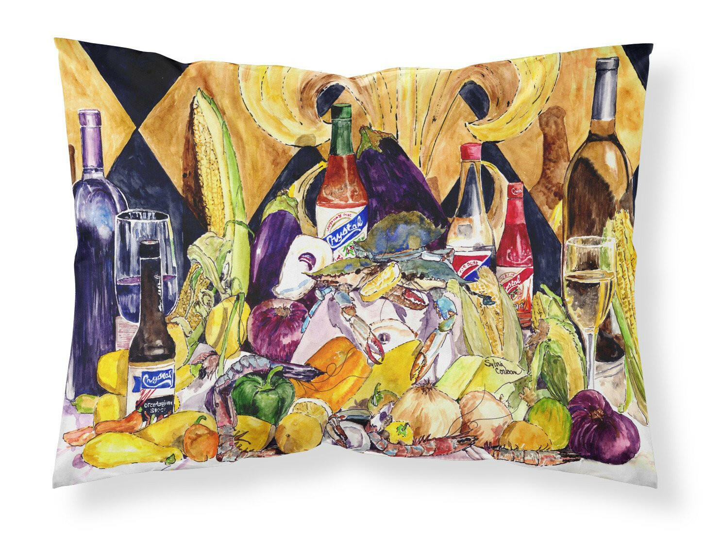 Crystal Hot Sauce with Fleur De lis and Wine Fabric Standard Pillowcase 8638PILLOWCASE by Caroline's Treasures