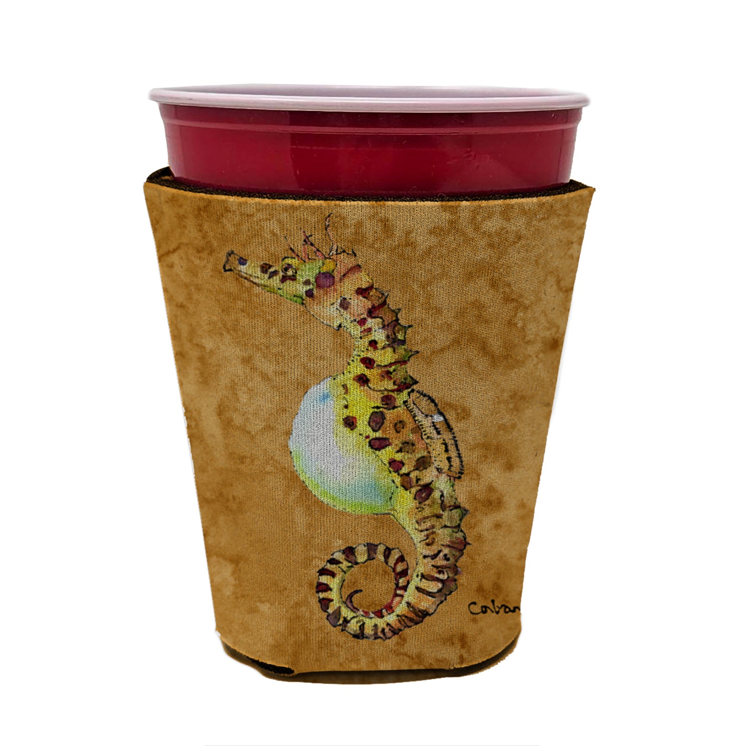 Seahorse Male on gold Red Cup Beverage Insulator Hugger  the-store.com.