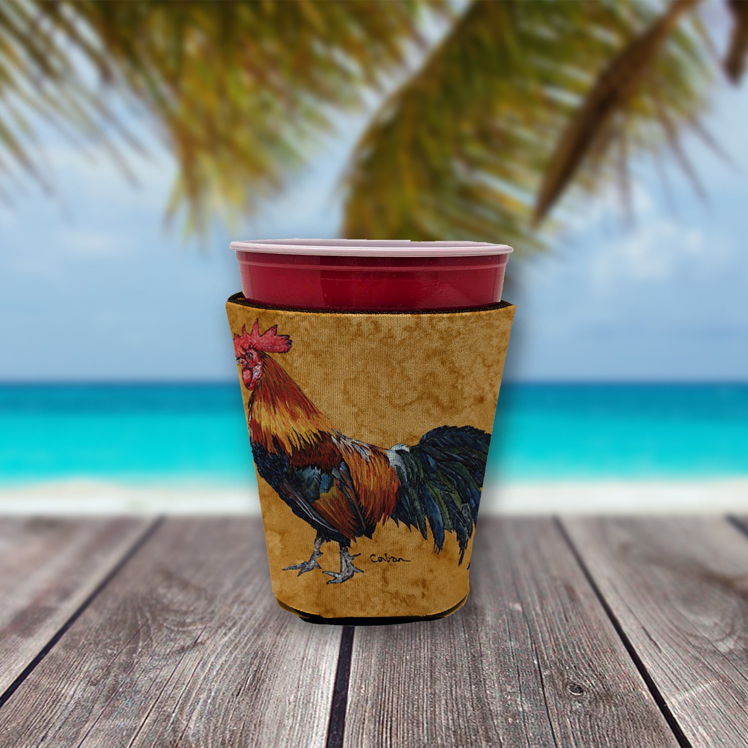 Bird - Rooster  Red Cup Beverage Insulator Hugger  the-store.com.