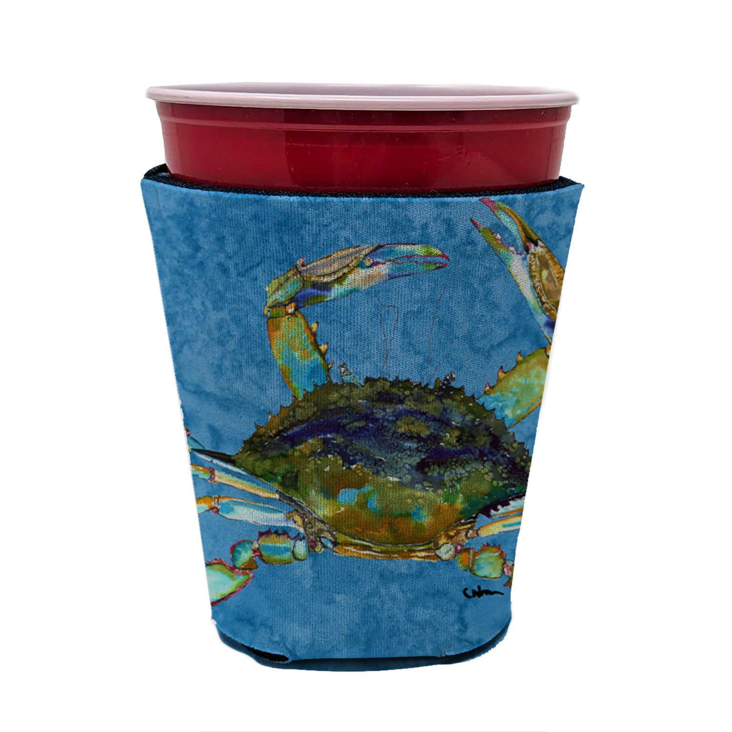 Crab on blue Red Cup Beverage Insulator Hugger  the-store.com.