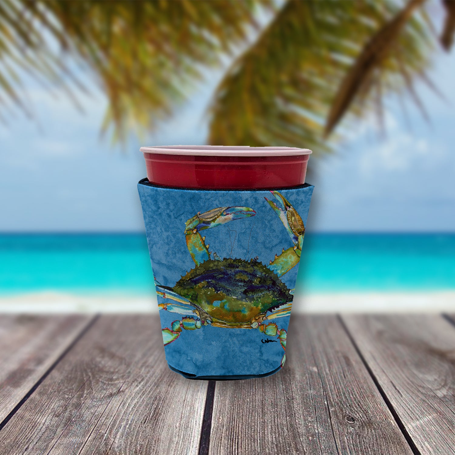 Crab on blue Red Cup Beverage Insulator Hugger  the-store.com.