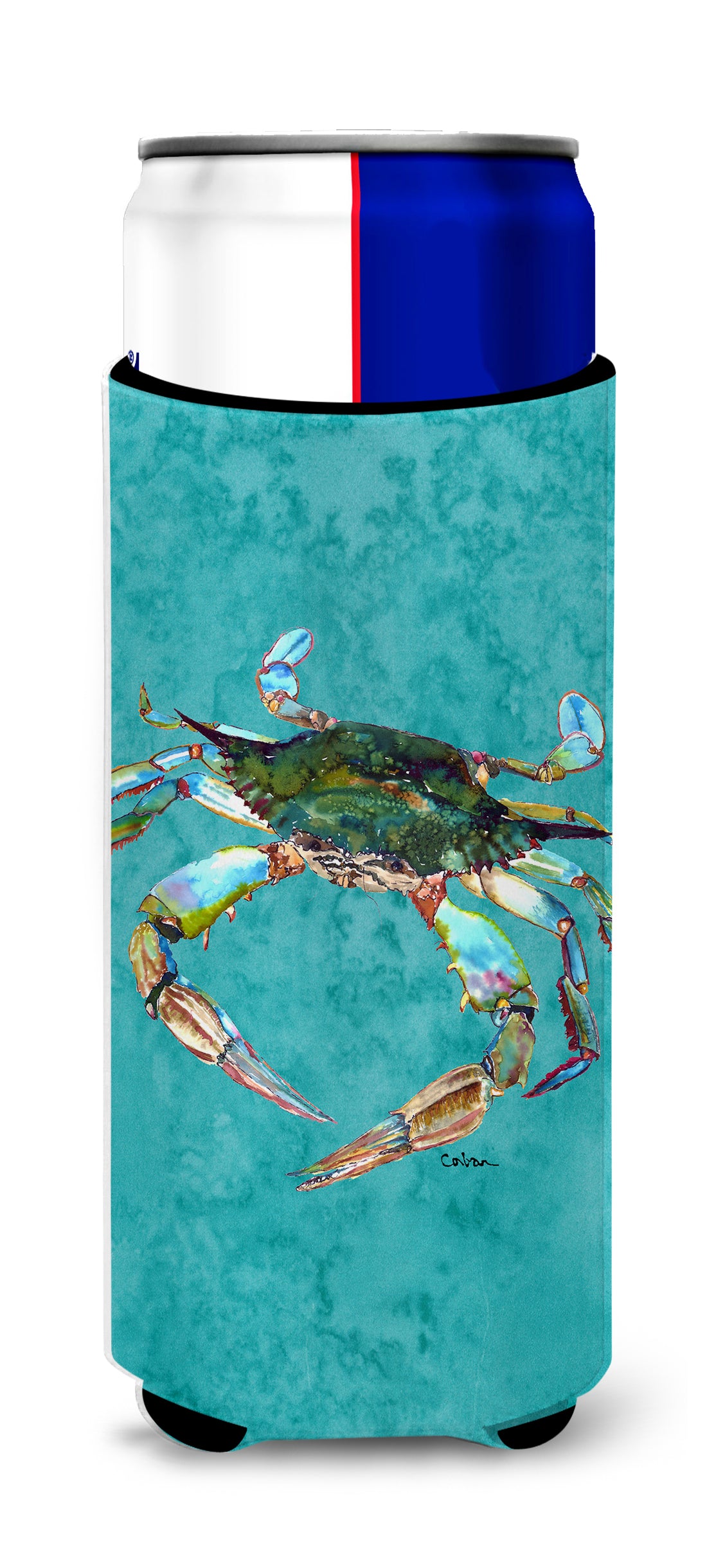 Blue Crab on Teal Ultra Beverage Insulators for slim cans 8657MUK.