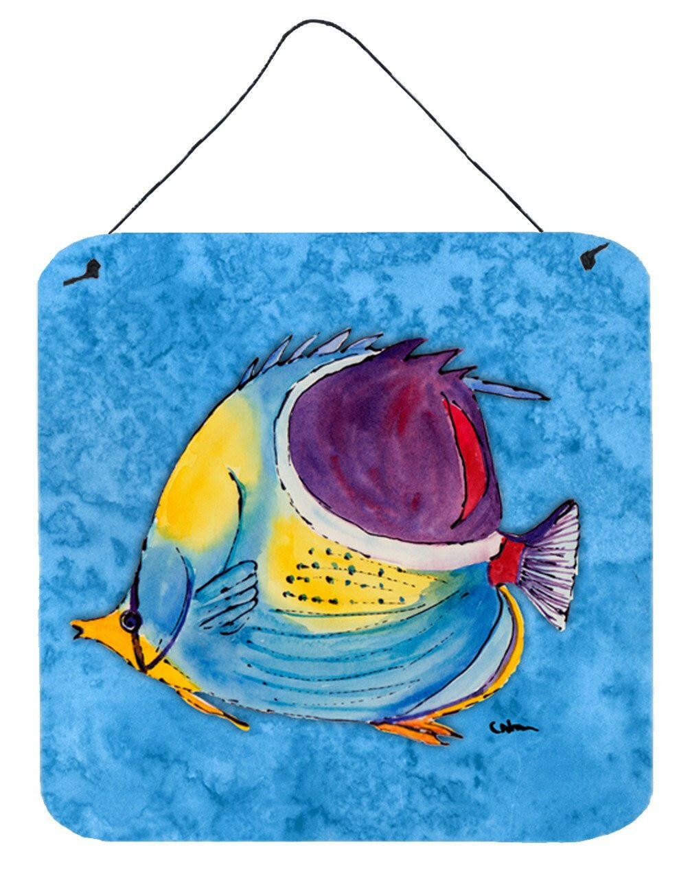 Fish  Tropical on Blue Aluminium Metal Wall or Door Hanging Prints by Caroline&#39;s Treasures