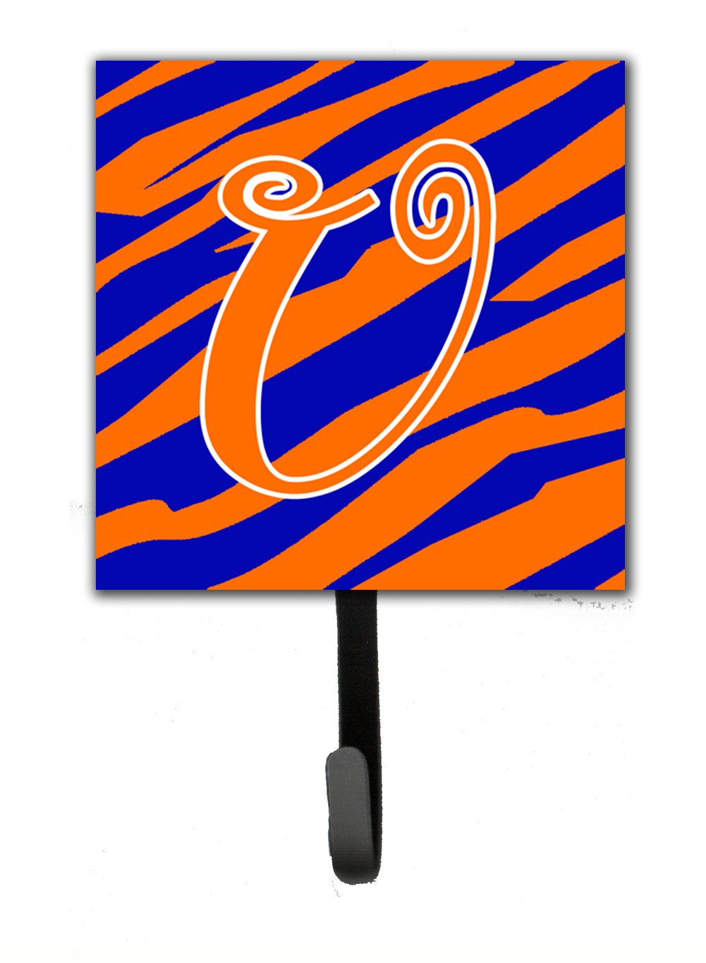 Letter U Initial  Tiger Stripe Blue and Orange Leash Holder or Key Hook by Caroline&#39;s Treasures