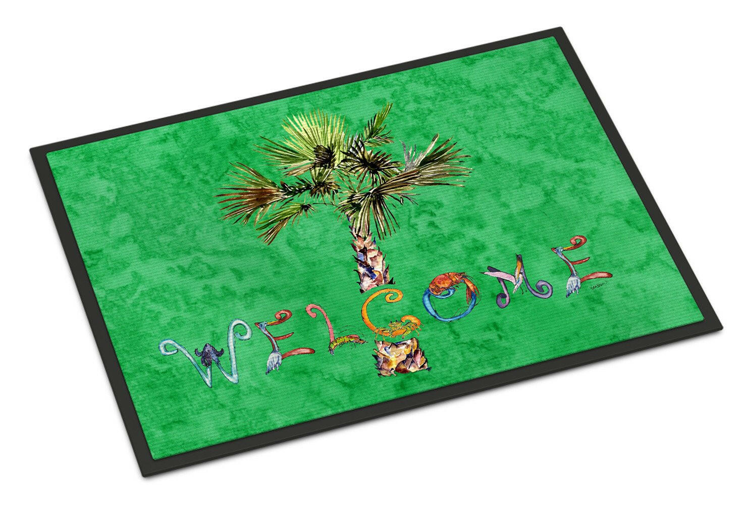 Welcome Palm Tree on Green Indoor or Outdoor Mat 18x27 8710MAT - the-store.com