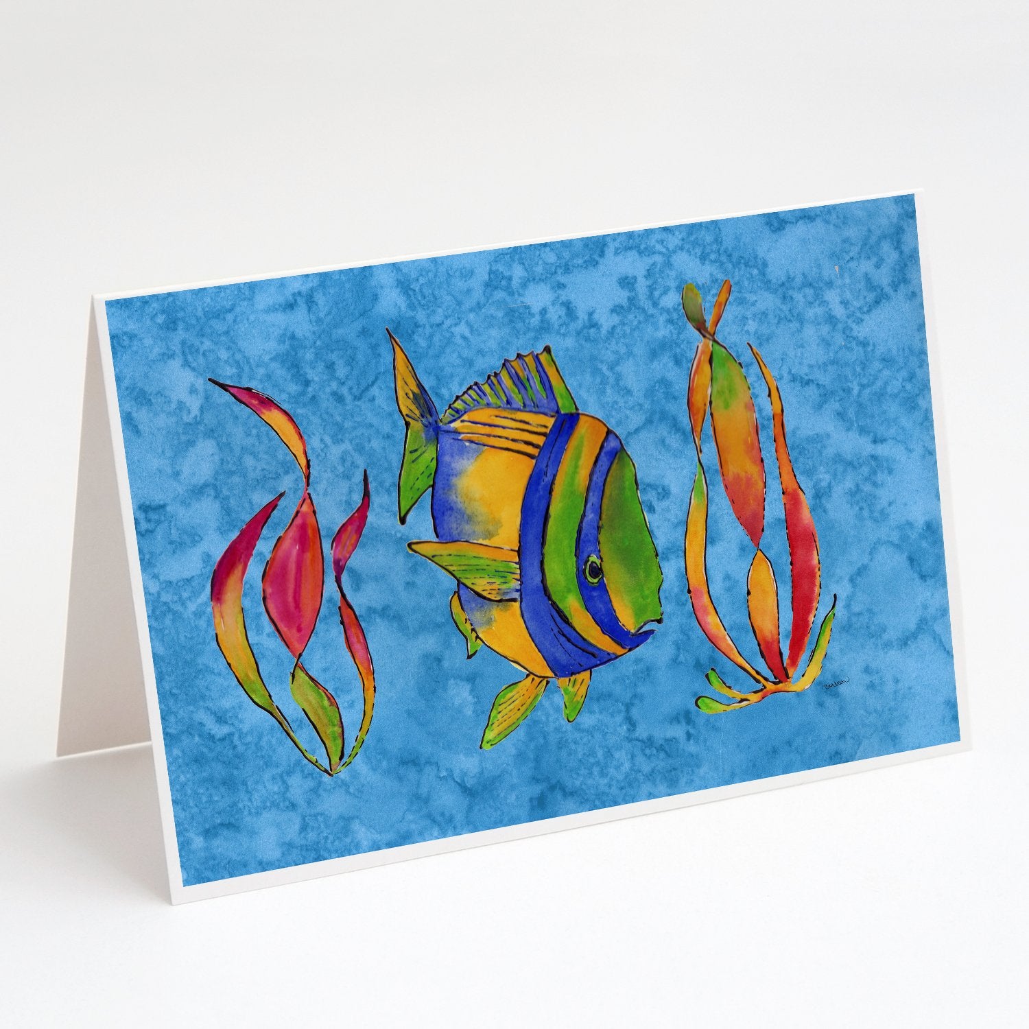 Buy this Troical Fish and Seaweed on Blue Greeting Cards and Envelopes Pack of 8