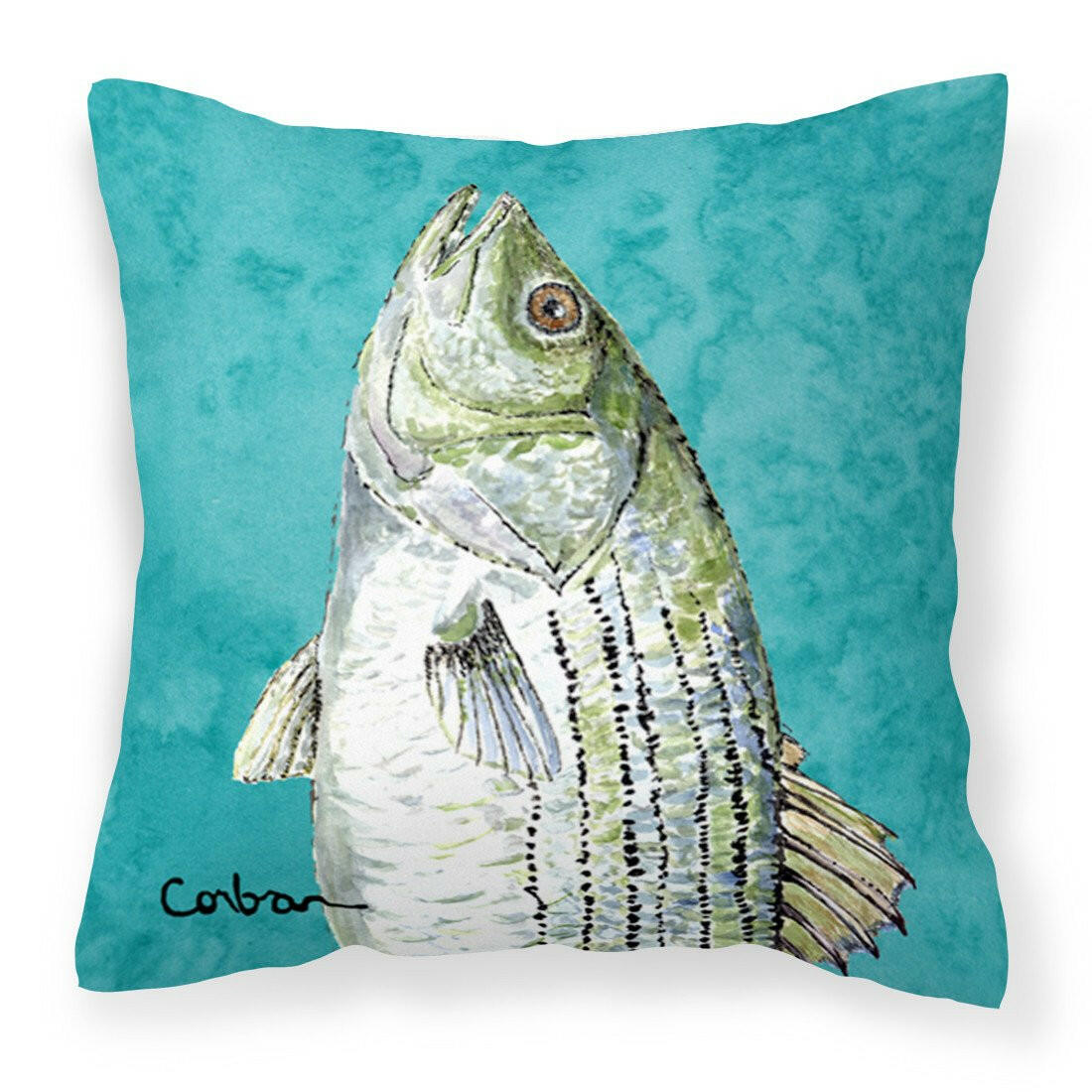 Striped Bass Fish Fabric Decorative Pillow 8720PW1414 - the-store.com