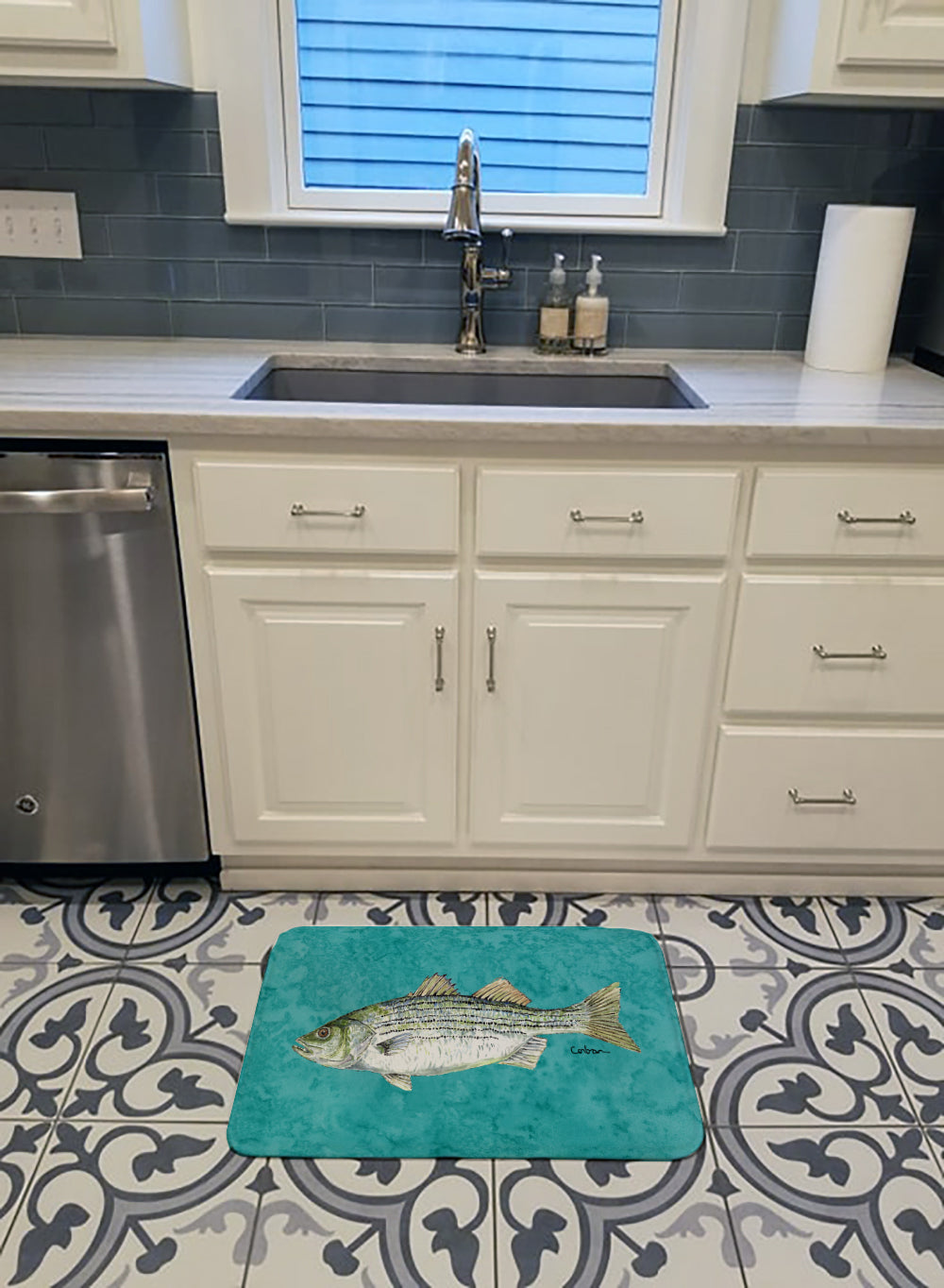 Striped Bass Fish Machine Washable Memory Foam Mat 8720RUG - the-store.com