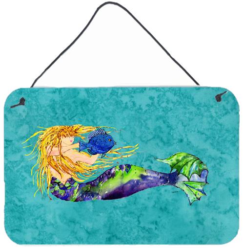 Blonde Mermaid on Teal Wall or Door Hanging Prints 8724DS812 by Caroline's Treasures