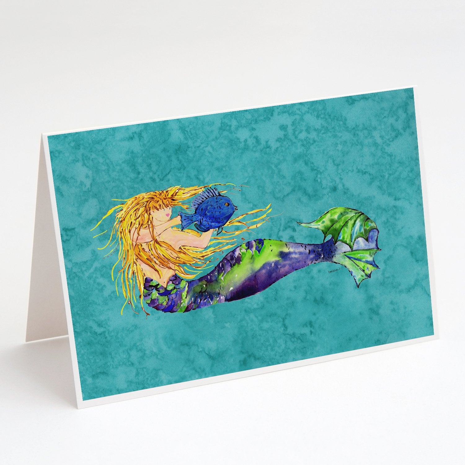 Buy this Blonde Mermaid on Teal Greeting Cards and Envelopes Pack of 8