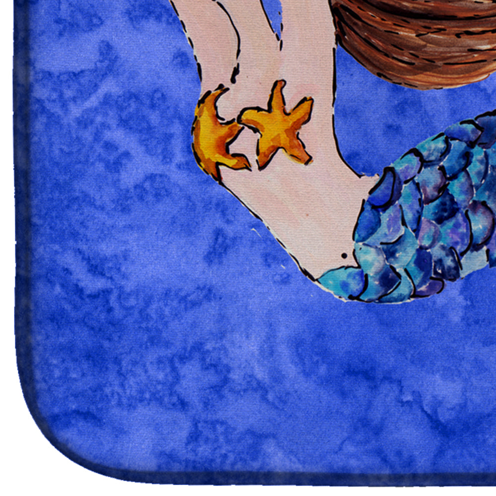 Brunette Mermaid on Blue Dish Drying Mat 8725DDM  the-store.com.