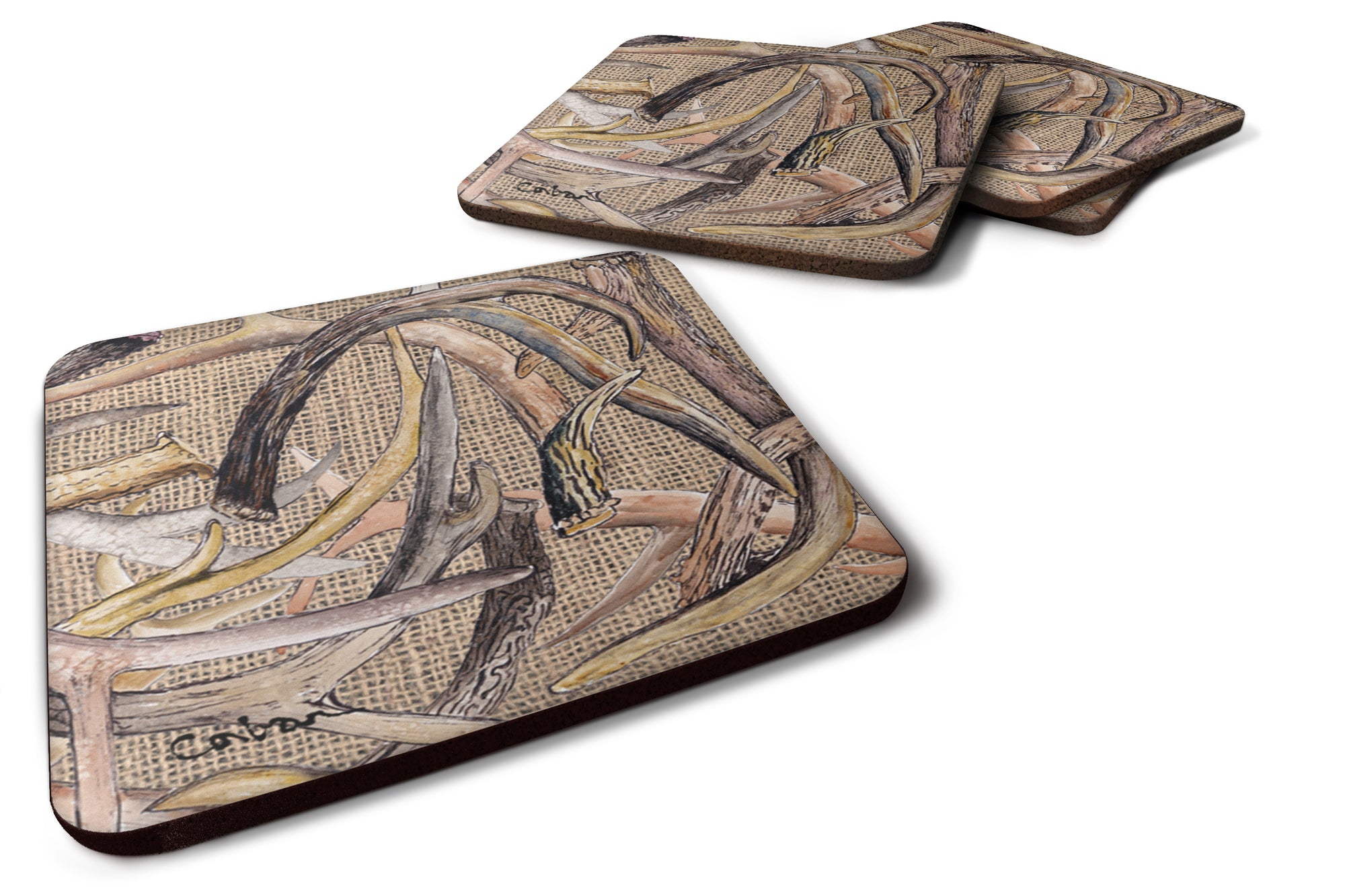 Set of 4 Deer Horns  Foam Coasters - the-store.com