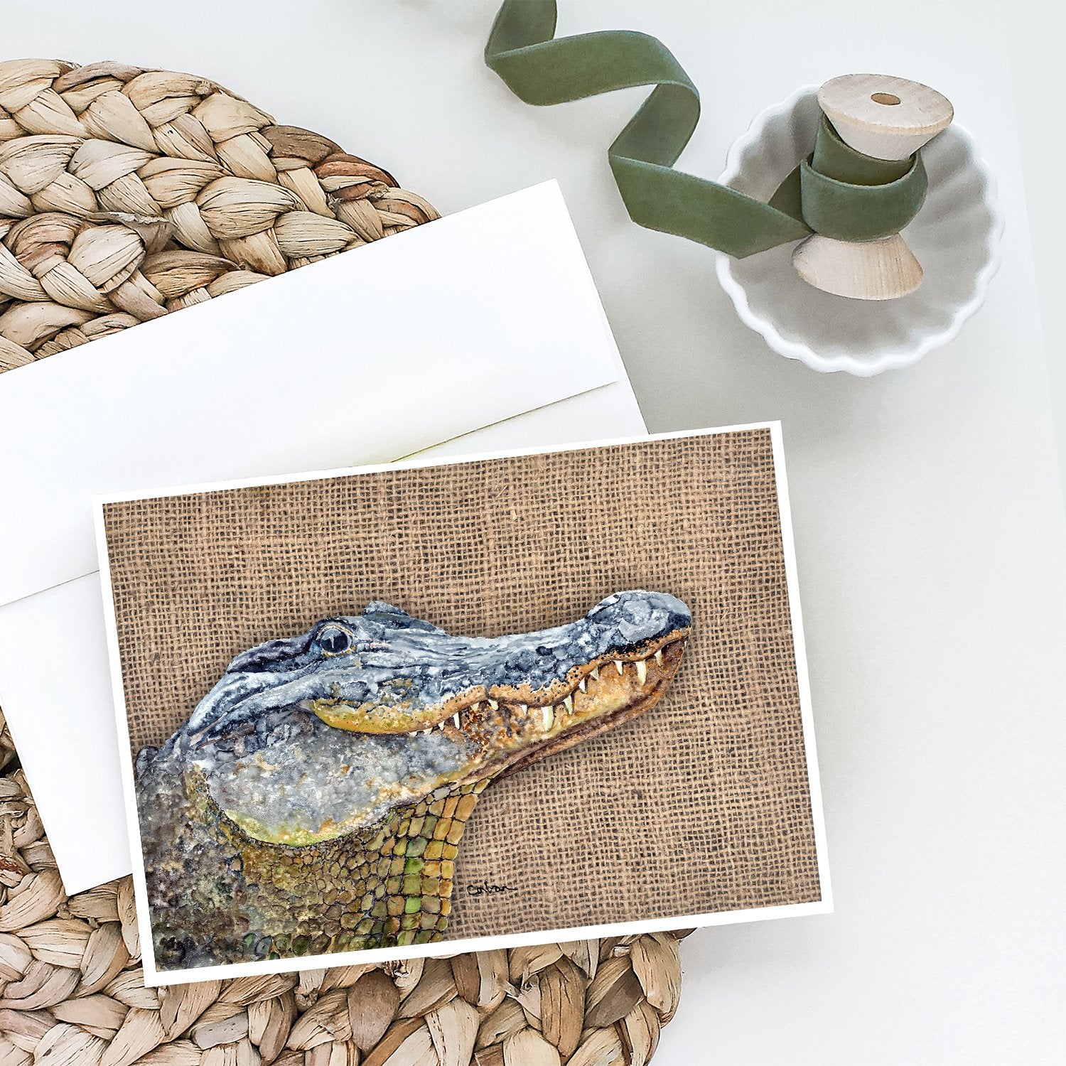 Buy this Alligator  on Faux Burlap Greeting Cards and Envelopes Pack of 8