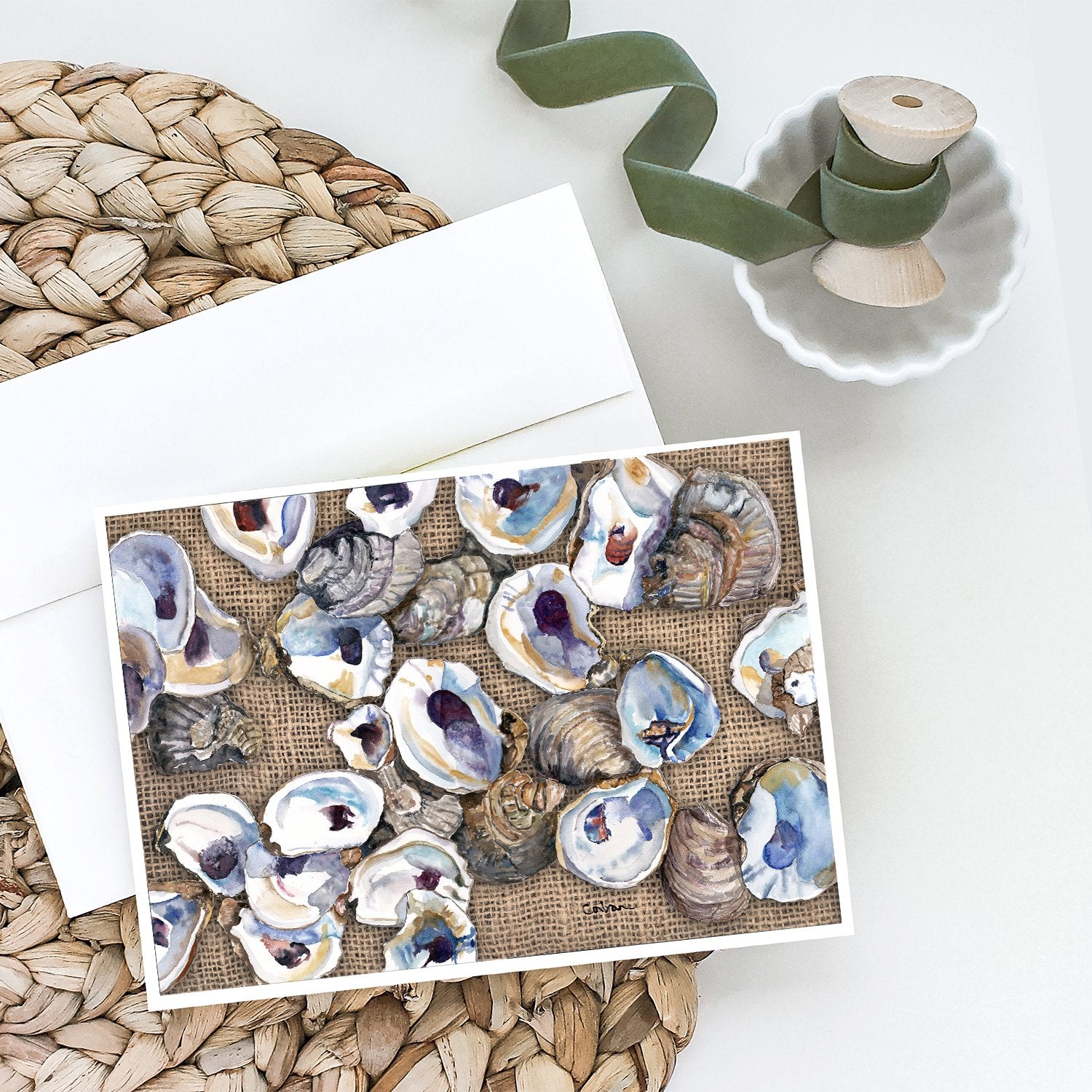 Buy this Oyster  on Faux Burlap Greeting Cards and Envelopes Pack of 8