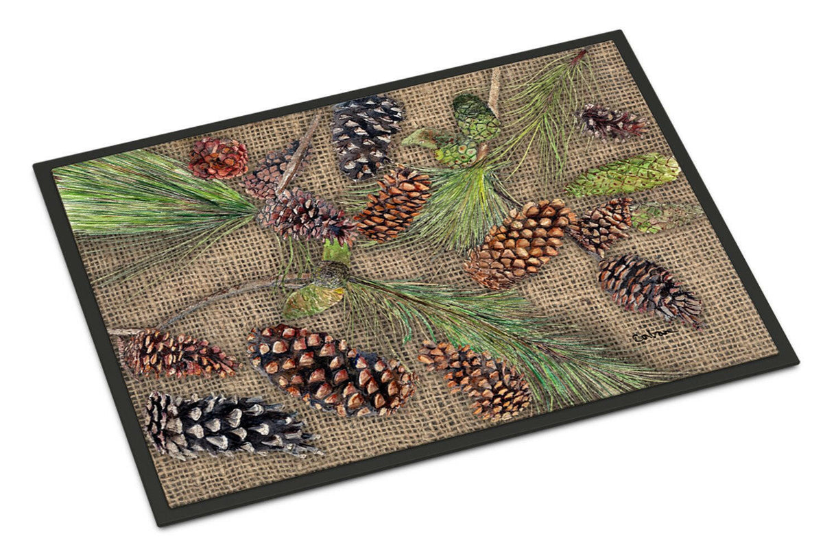 Burlap and Pine Cones Indoor or Outdoor Mat 18x27 8735MAT - the-store.com