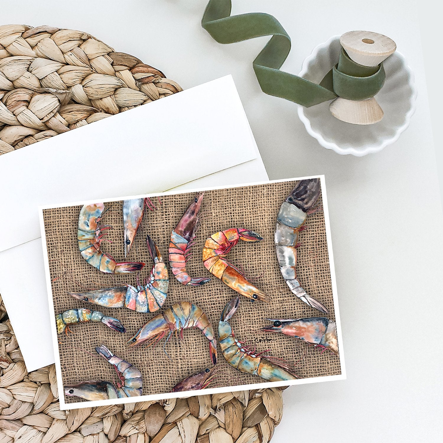 Buy this Shrimp  on Faux Burlap Greeting Cards and Envelopes Pack of 8