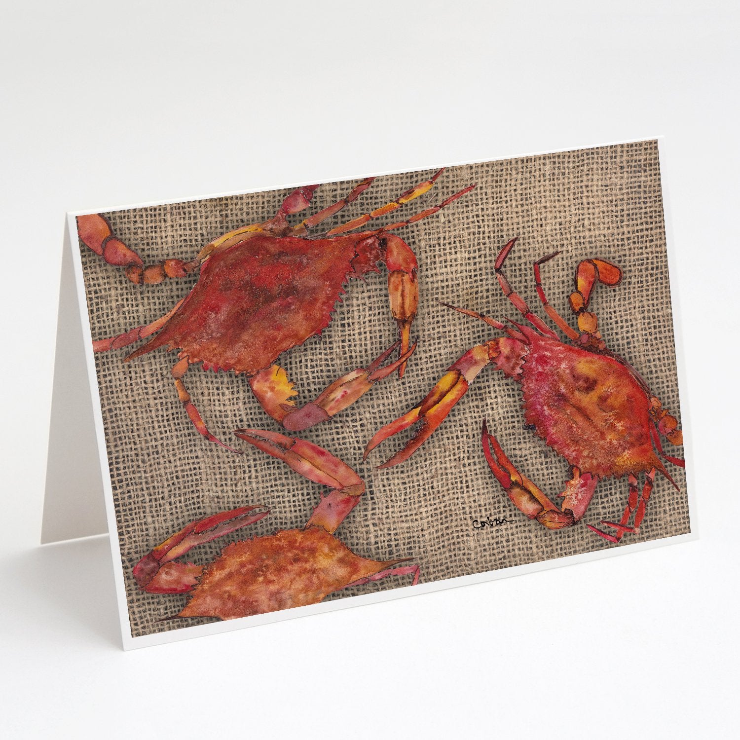 Buy this Cooked Crabs on Faux Burlap Greeting Cards and Envelopes Pack of 8