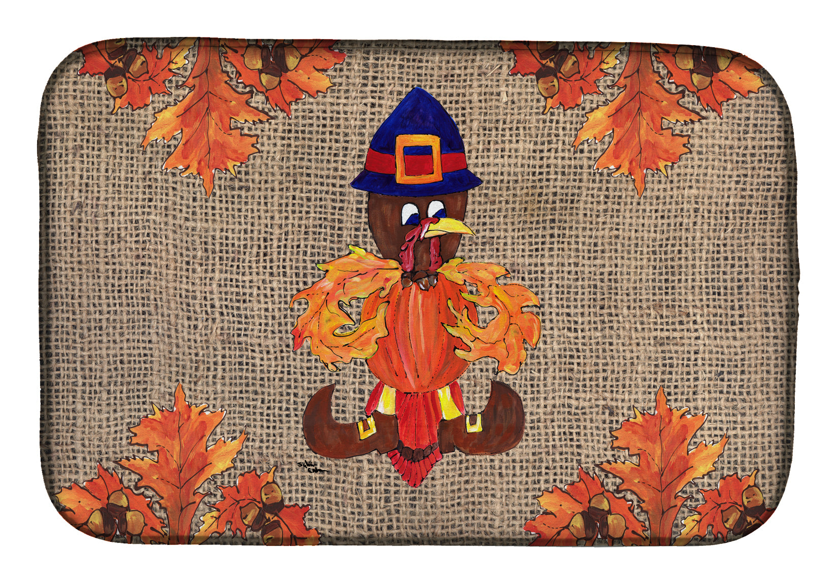 Thanksgiving Turkey Pilgram Fleur de lis Dish Drying Mat 8743DDM  the-store.com.