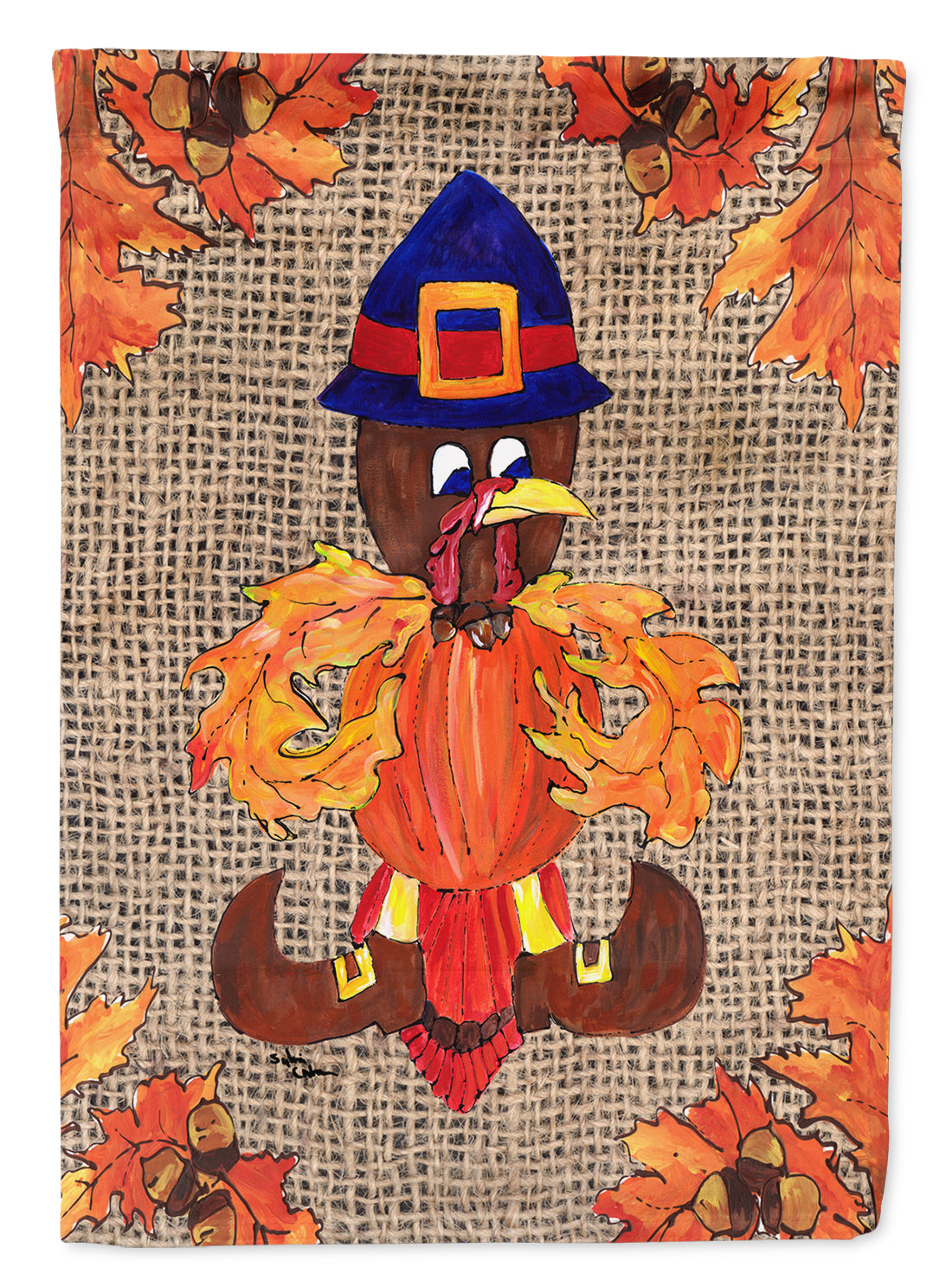 Thanksgiving Turkey Pilgrim Fleur de lis Flag Garden Size.