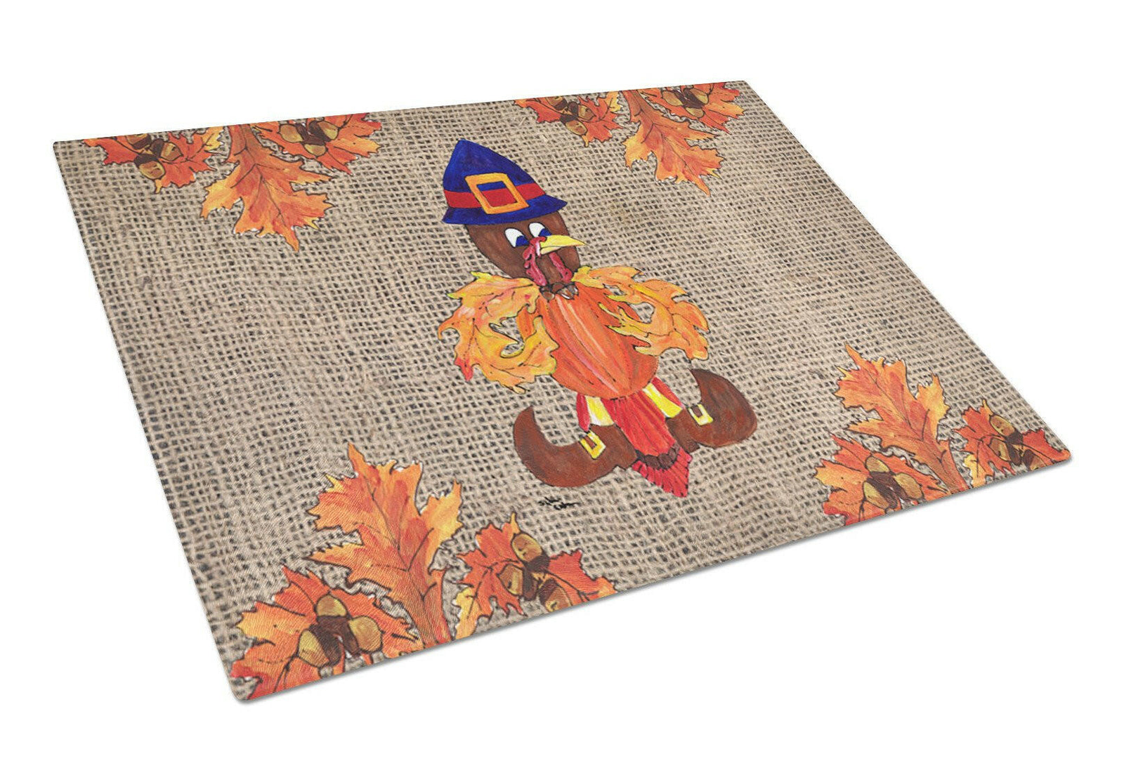 Thanksgiving Turkey Pilgram Fleur de lis Glass Cutting Board Large by Caroline's Treasures