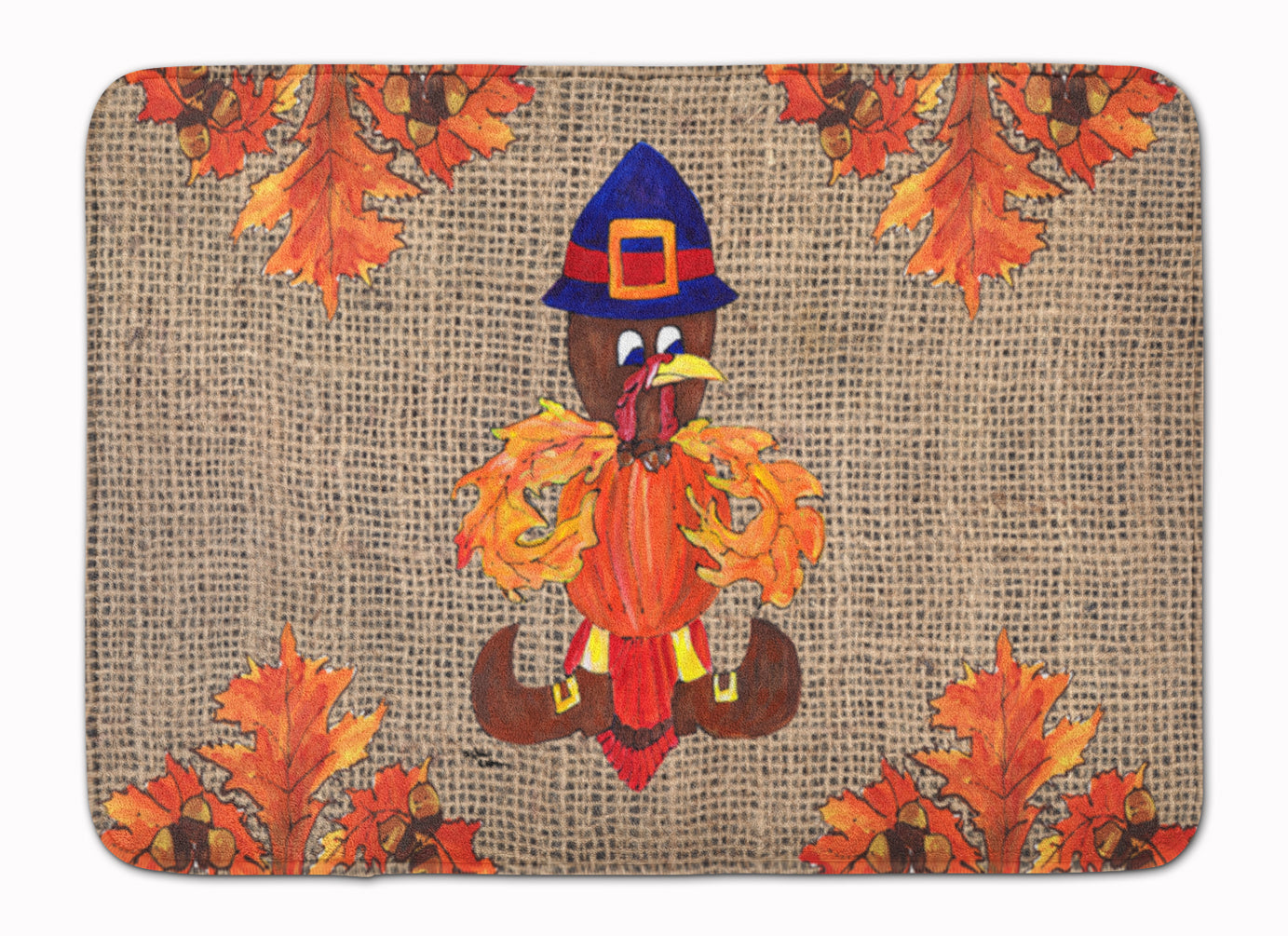 Thanksgiving Turkey Pilgram Fleur de lis Machine Washable Memory Foam Mat 8743RUG - the-store.com