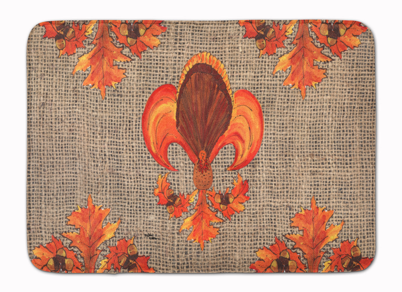 Thanksgiving Turkey Fleur de lis Machine Washable Memory Foam Mat 8744RUG - the-store.com