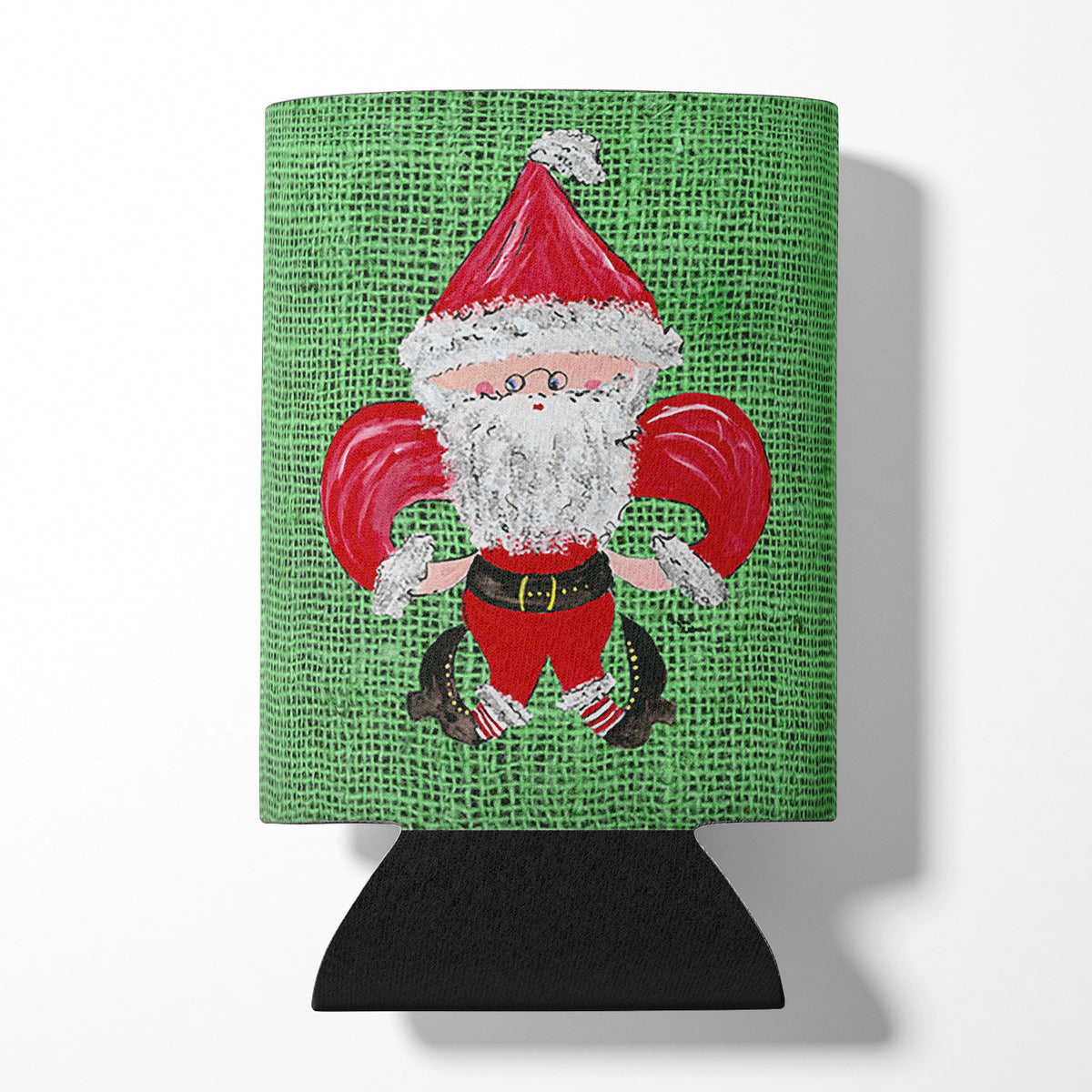 Christmas Santa Fleur de lis Can or Bottle Beverage Insulator Hugger.