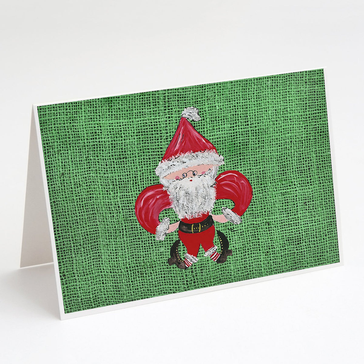 Buy this Christmas Santa Fleur de lis on Faux Burlap Greeting Cards and Envelopes Pack of 8