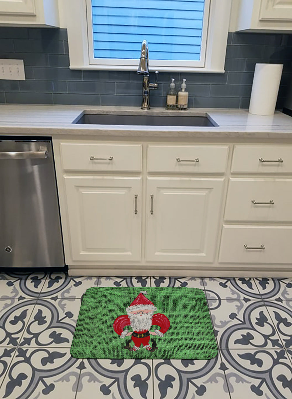 Christmas Santa Fleur de lis Machine Washable Memory Foam Mat 8746RUG - the-store.com