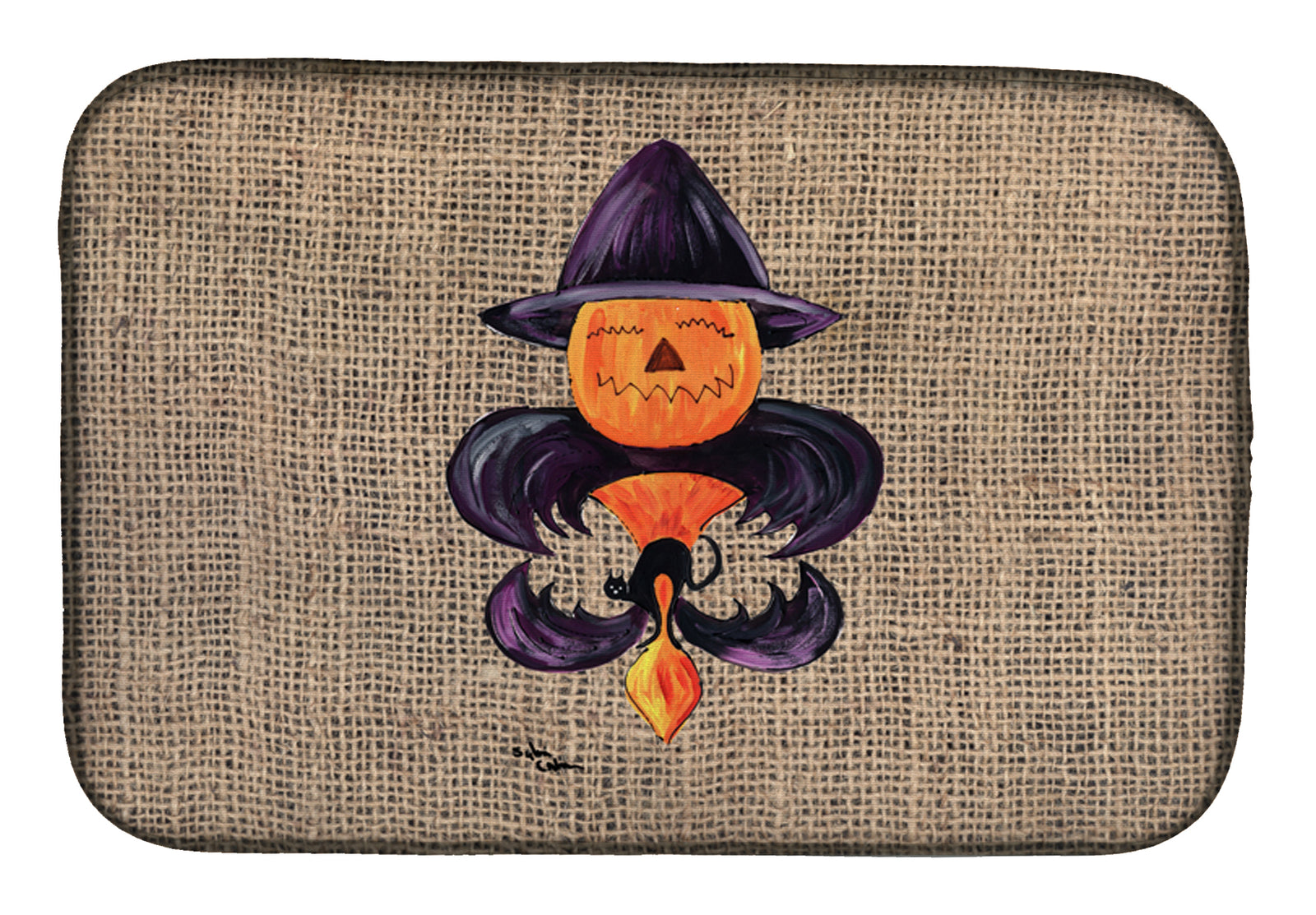 Halloween Pumpkin Bat Fleur de lis Dish Drying Mat 8748DDM  the-store.com.