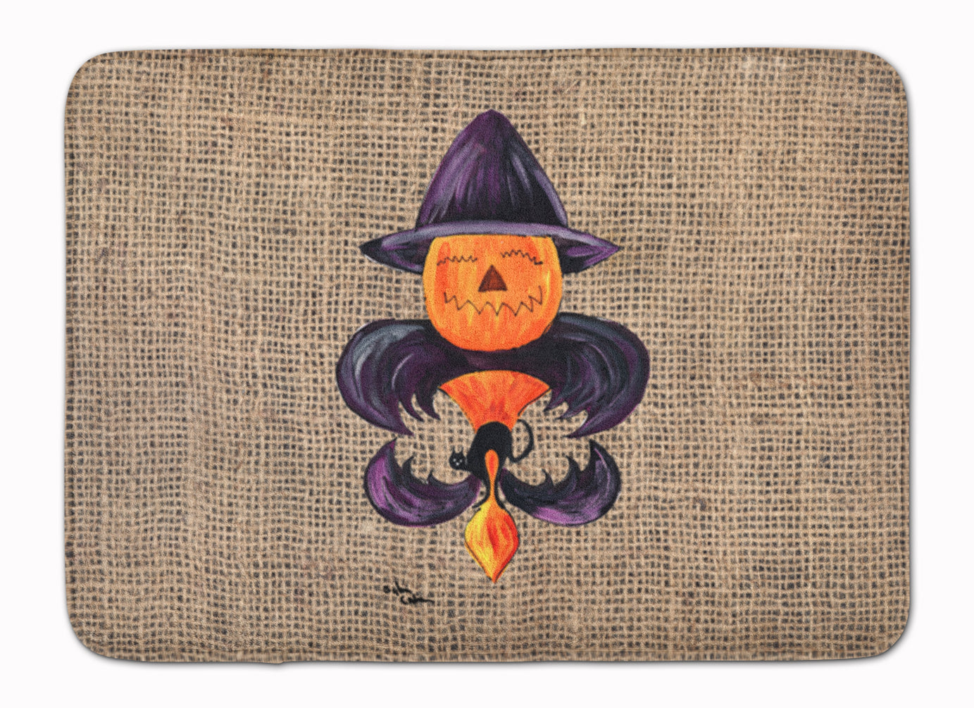 Halloween Pumpkin Bat Fleur de lis Machine Washable Memory Foam Mat 8748RUG - the-store.com